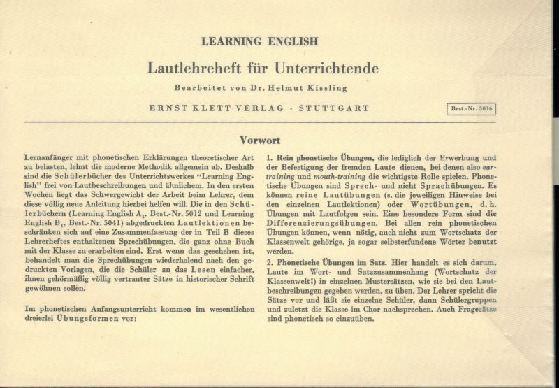 Ernst Klett Verlag Stuttgart (Hrsg.)  Learning English. Lautlehreheft für Unterrichtende 