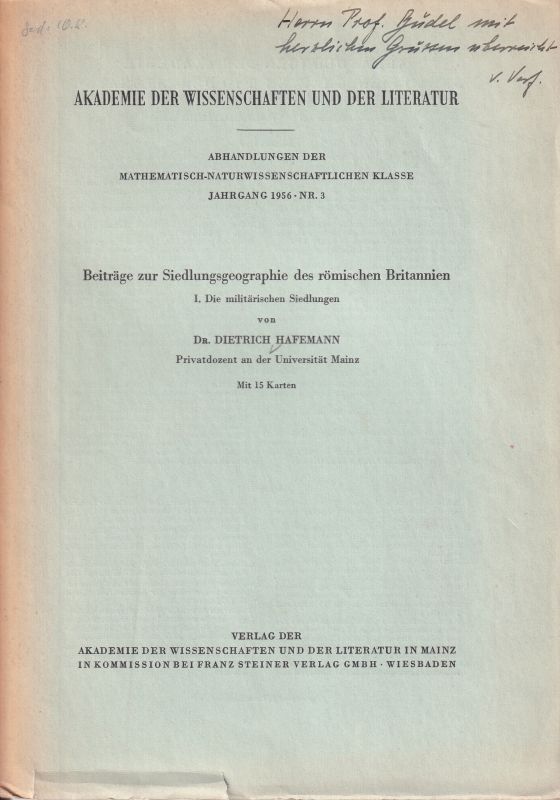 Hafemann,Dietrich  Beiträge zur Siedlungsgeographie des römischen Britannien 