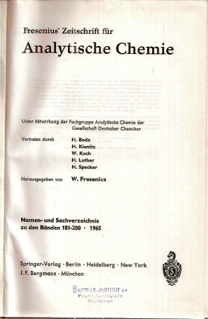 Fresenius,W. (Hsg.)  Fresenius' Zeitschrift für Analytische Chemie 