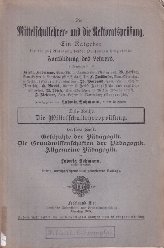 Hohmann,Ludwig  Geschichte der Pädagogik 