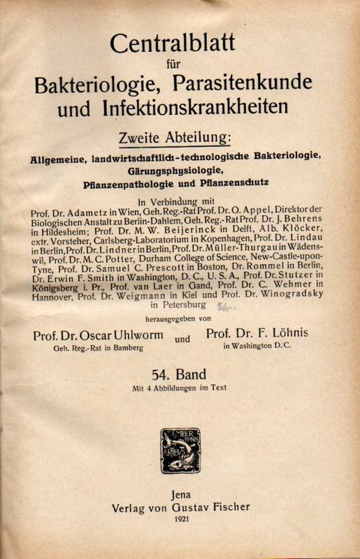 Uhlworm,Oscar+F.Löhnis(hsg.)  Centralblatt für Bakteriologie,Parasitenkunde und Infektionskrank 