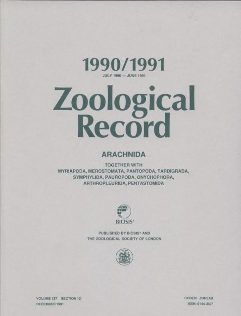 Zoological Record  Volume 127 - Arachnida. Section 12. July 1990 - June 1991 