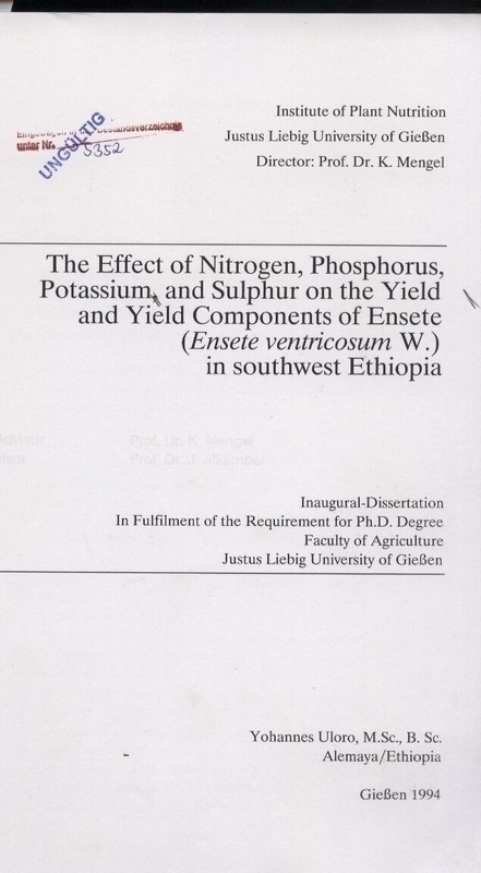 Uloro,Yohannes  The Effect of Nitrogen,Phosphorus,Potassium an Sulphur on the Yield 