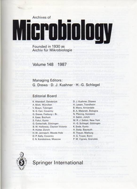 Archives of Microbiology  Volume 148 und 149.Jahr 1987 (1 Band) 