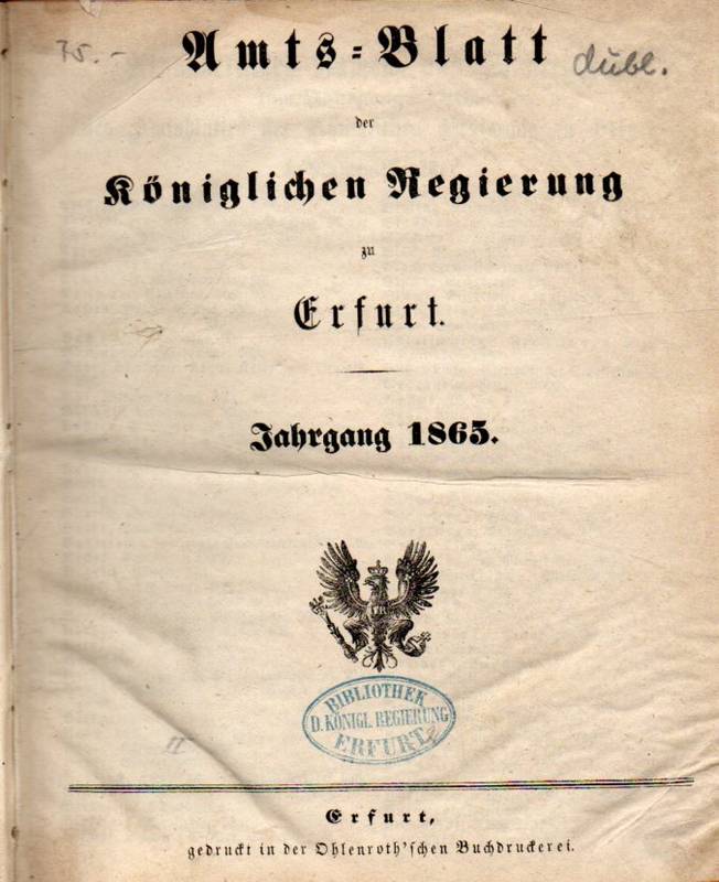Erfurt: Amtsblatt der Königlichen Regierung  Jahrgang 1865 