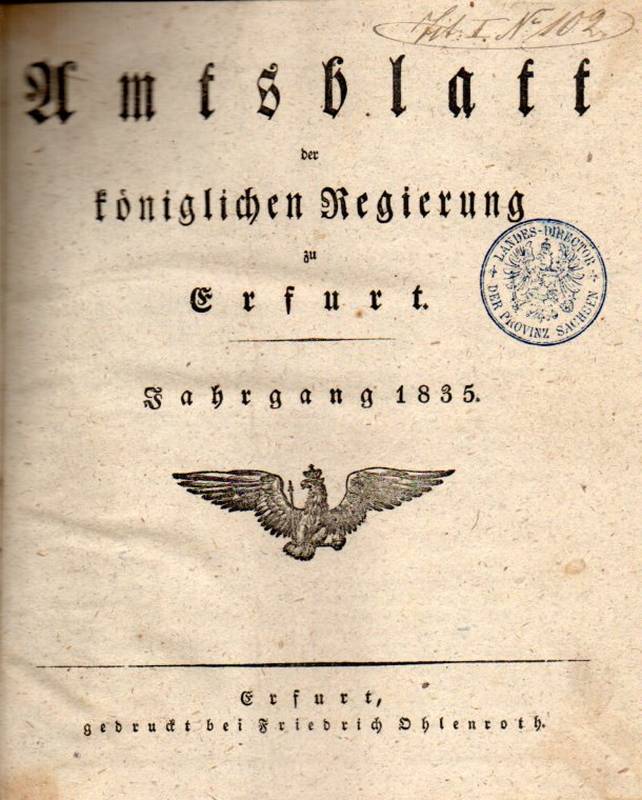 Erfurt: Amtsblatt der Königlichen Regierung  Jahrgang 1835 