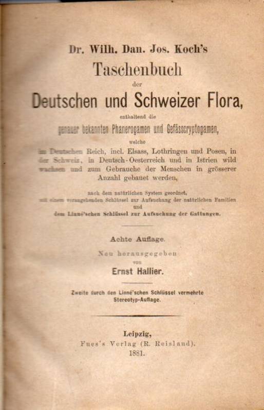 Koch,Wilhelm Daniel Joseph  Taschenbuch der Deutschen und Schweizer Flora 