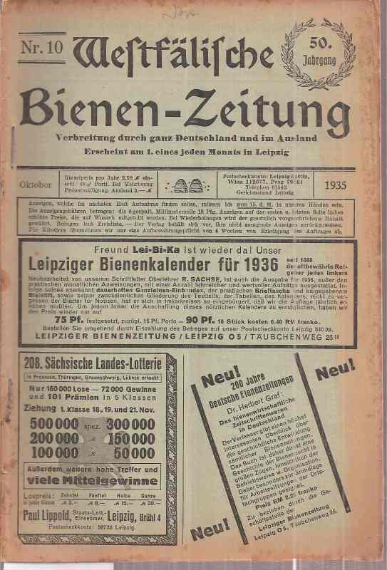 Westfälische Bienen-Zeitung  Westfälische Bienen-Zeitung 50.Jahrgang 1935 Heft 10 (1 Heft) 