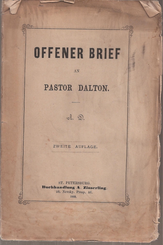 A.D.  Offener Brief an Pastor Dalton 