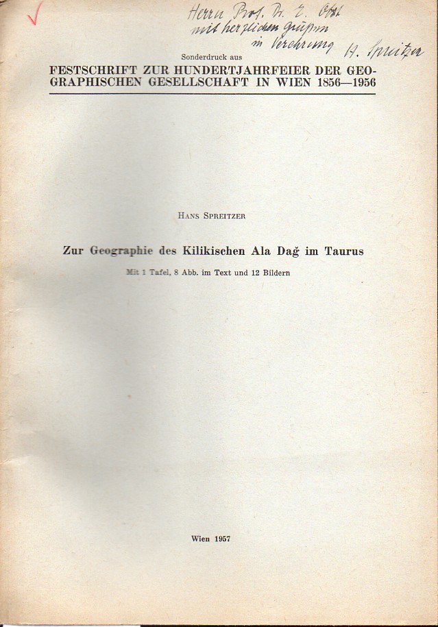 Spreitzer,Hans  Zur Geographie des Kilikischen Ala Dag im Taurus 