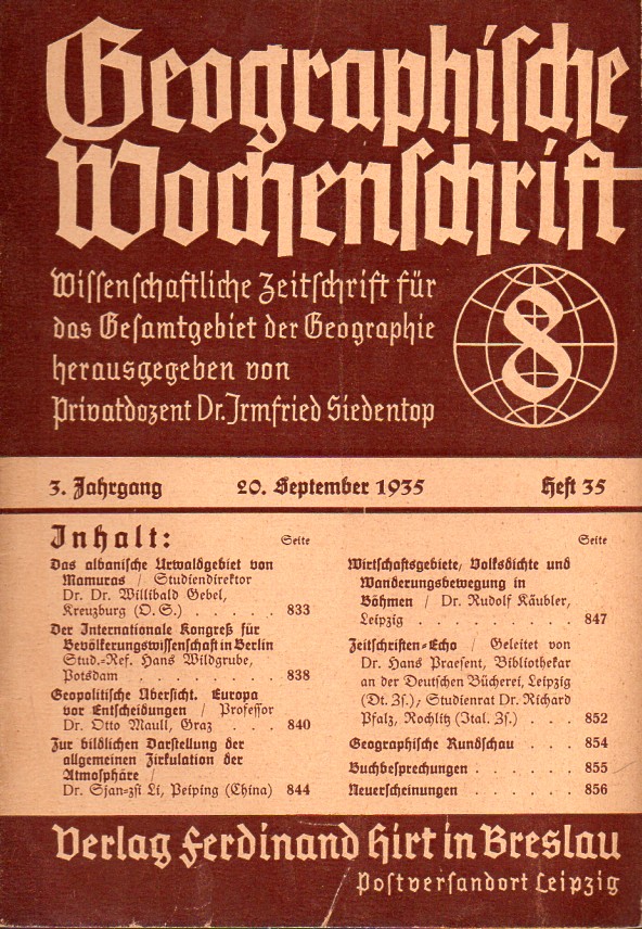 Geographische Wochenschrift  Geographische Wochenschrift 3.Jahrgang 1935, Heft 35 