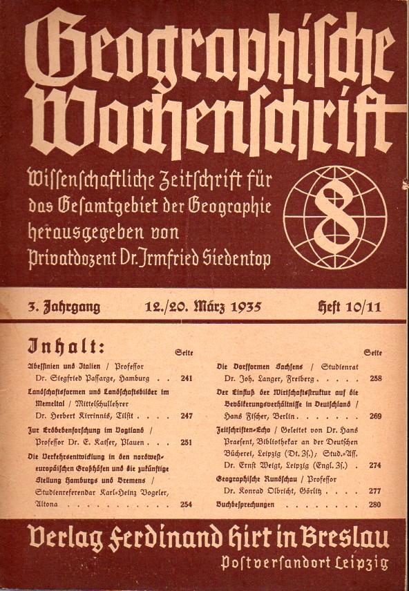 Geographische Wochenschrift  Geographische Wochenschrift 3.Jahrgang 1935, Heft10/11 