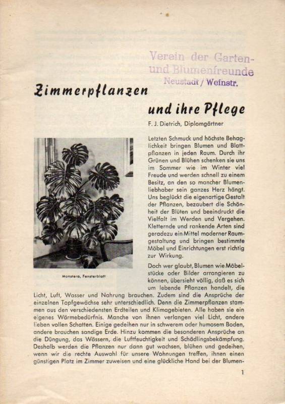 Dietrich,F.J.  Zimmerpflanzen und ihre Pflege 