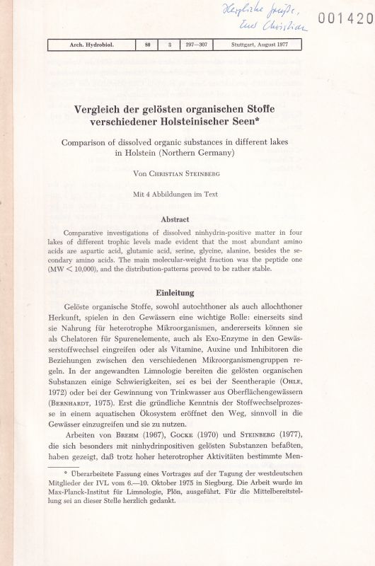 Steinberg,Christian  Vergleich der gelösten organischen Stoffe verschiedener Holsteinischer 