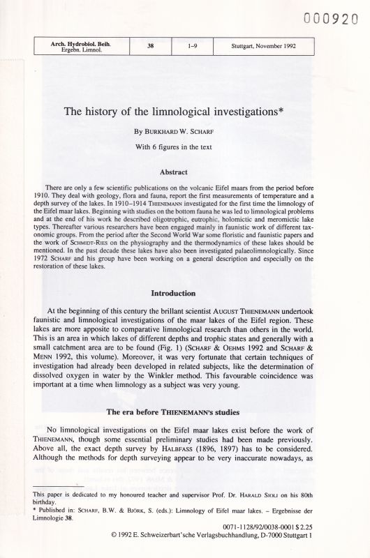 Scharf,Burkhard W.  The history of the limnolgical investigations 