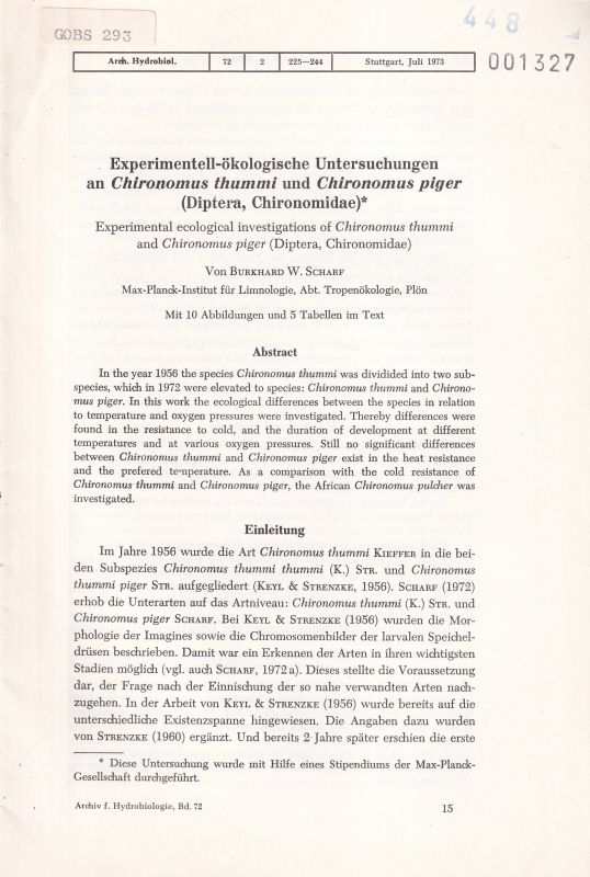 Scharf,Burkhard W.  Experimentell-ökologische Untersuchungen an Chironomus thummi und 