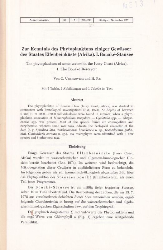 Uherkovich,G. und H.Rai  Zur Kenntnis des Phytoplanktons einiger Gewässer des Staates 