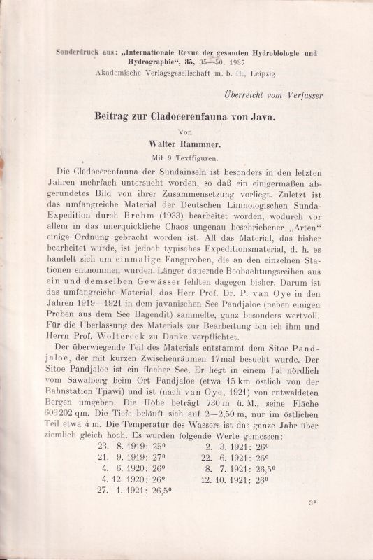 Rammner,Walter  Beitrag zur Cladocerenfauna von Java 
