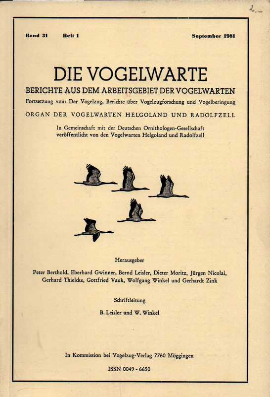 Die Vogelwarte  Die Vogelwarte Band 31 1981, Heft 1 (1 Heft) 