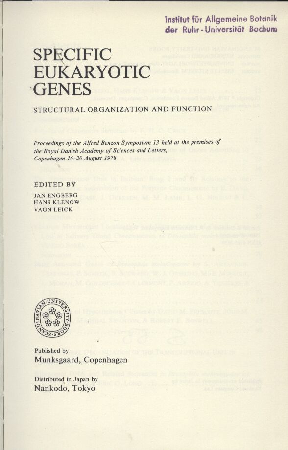 Engberg,Jan and Hans Klenow and Vagn Leick  Specific Eukaryotic Genes 