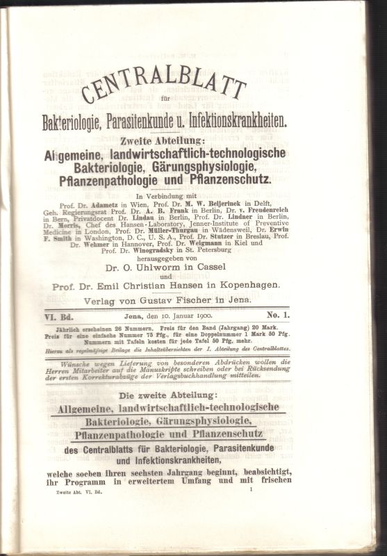 Centralblatt für Bakteriologie, Parasitenkunde  Centralblatt für Bakteriologie, Parasitenkunde 2.Abteilung VI.Band 