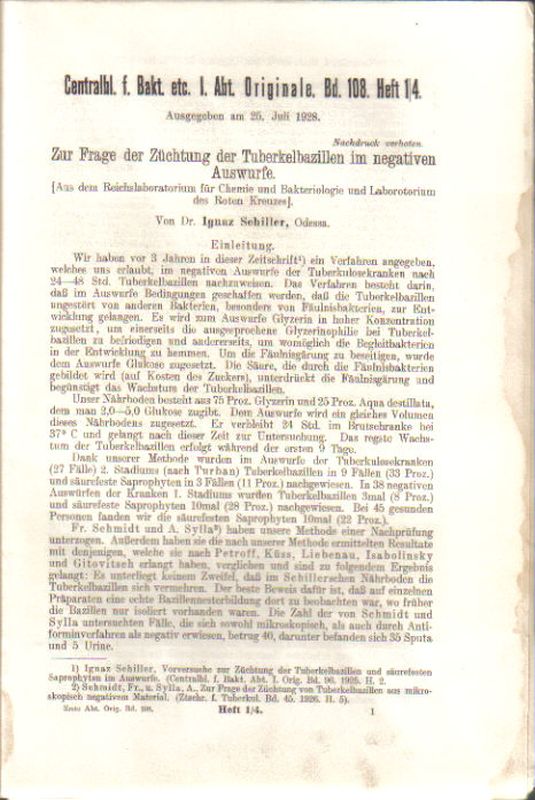 Zentralblatt für Bakteriologie, Parasitenkunde  und Infektionskrankheiten.1.Abteilung.108.Band 1928.No.1/4-7/8 