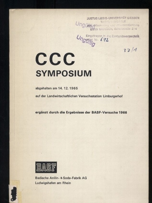 Badische Anilin-&Soda-Fabrik AG  CCC Syposium abgehalten am 14.12.1965 