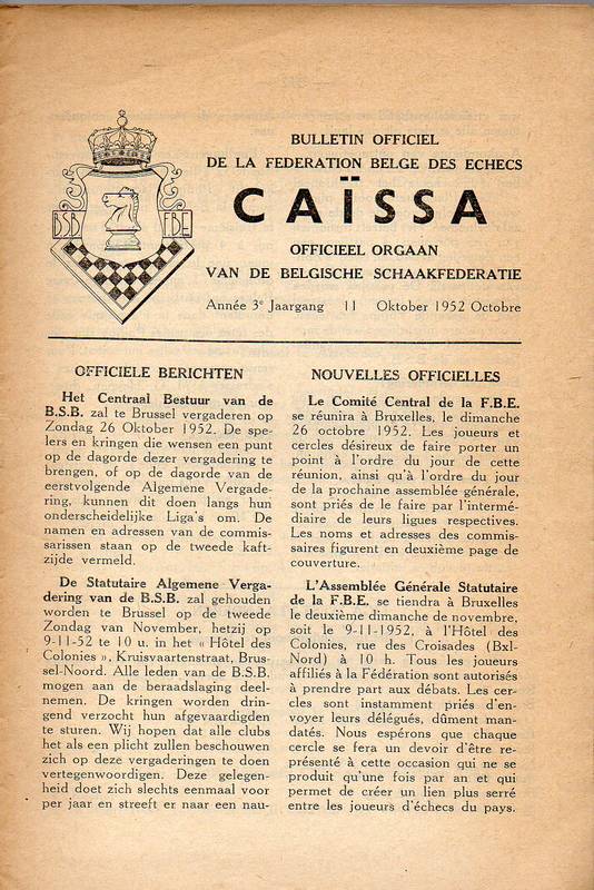 Belgische Schachföderation  Caissa -Das offizeele Bulletin der Föderation 