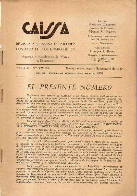 Caissa  Caissa Revista Argentina de Ajedrez Agosto 1950 