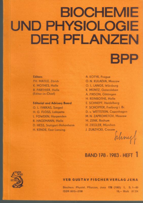 Biochemie und Physiologie der Pflanzen  178.Band 1983 Heft 1 bis 9 (7 Hefte) vollständig 