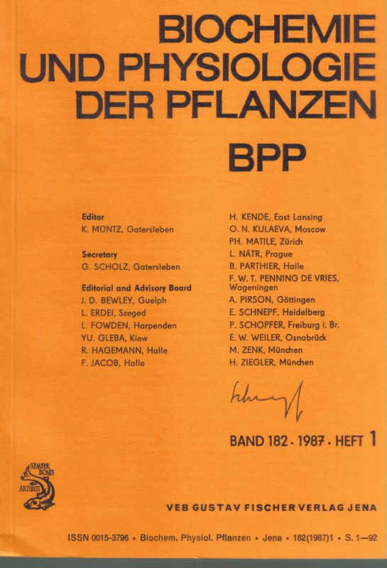 Biochemie und Physiologie der Pflanzen  Biochemie und Physiologie der Pflanzen 182.Band 1987 Heft 1 bis 6 