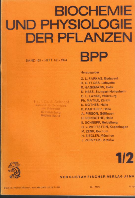 Biochemie und Physiologie der Pflanzen  Biochemie und Physiologie der Pflanzen 165.Band 1974 Heft 1/2 bis 5/6 