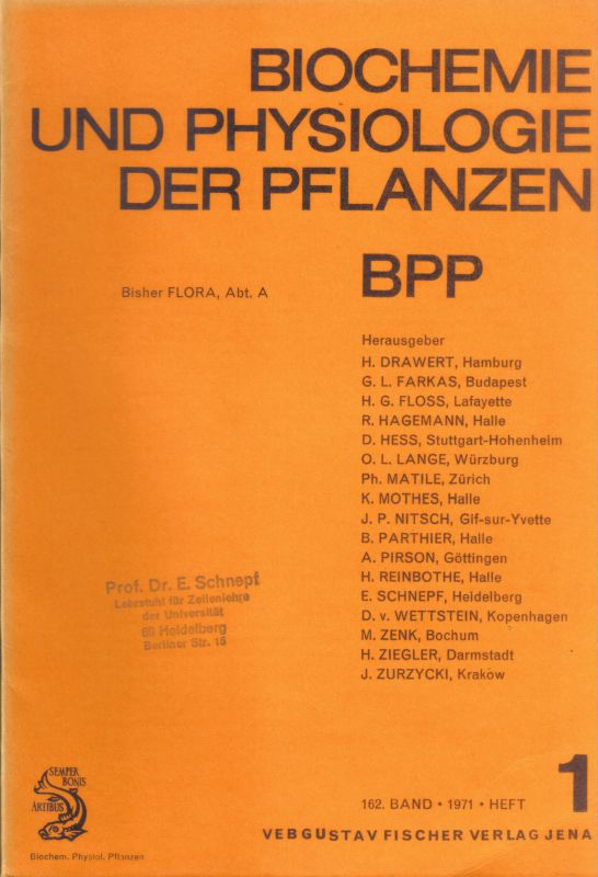 Biochemie und Physiologie der Pflanzen  Biochemie und Physiologie der Pflanzen 162.Band 1971 Heft 1 bis 6 