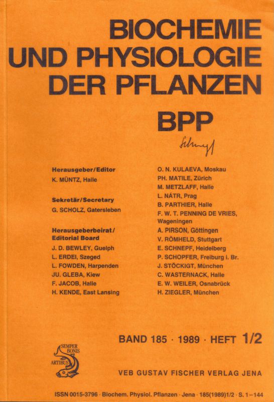 Biochemie und Physiologie der Pflanzen  Biochemie und Physiologie der Pflanzen 185.Band 1989 Heft 1/2 bis 5/6 