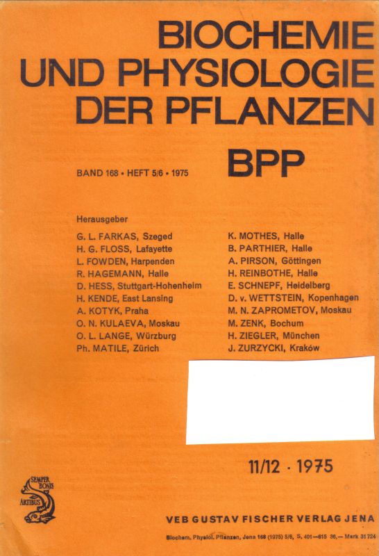 Biochemie und Physiologie der Pflanzen  Biochemie und Physiologie der Pflanzen 168.Band 1975 Heft 1/4 bis 5/6 