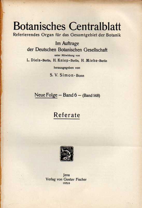 Botanisches Centralblatt  Neue Folge Band 6 (Band 148) 1925/6 Heft 1/2-15 