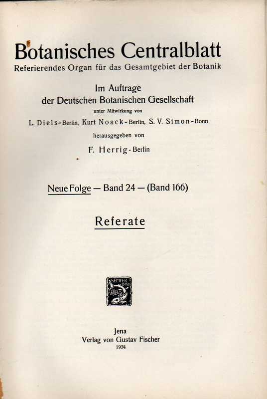 Botanisches Centralblatt  Neue Folge Band 24 (Band 166) 1934 Heft 1/2-13/14 