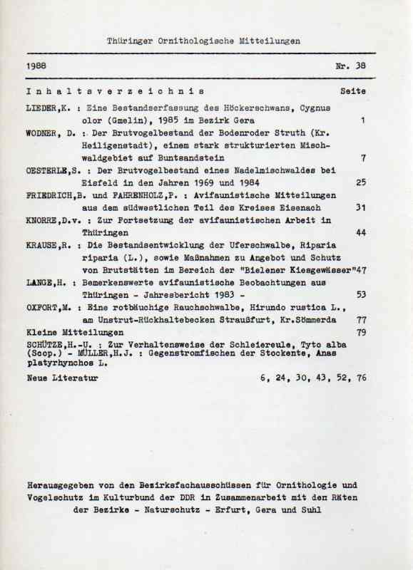 Thüringer Ornithologische Mitteilungen  Nr.38.1988 