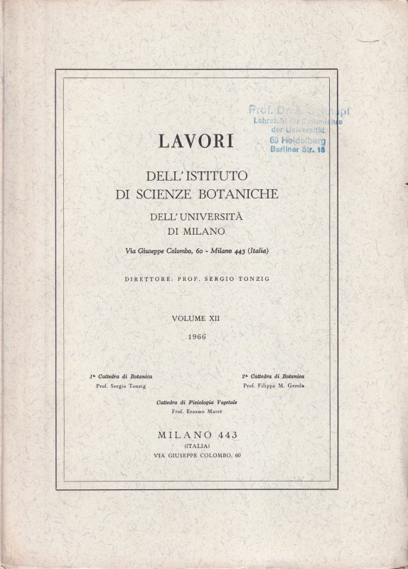 Institute of Botanical Sciences of Milan  Publications Volume XII. 1966. No. 331 bis 364 