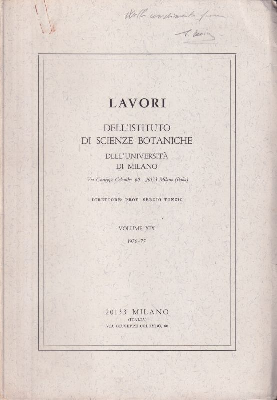 Institute of Botanical Sciences of Milan  Publications Volume XIX. 1976-77. No. 652 bis 717 