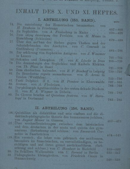 Neue Jahrbücher für Philologie und Paedagogik  LXVII.Jahrgang 1897.155. und 156.Band.10.und 11.Heft(in einem Band) 