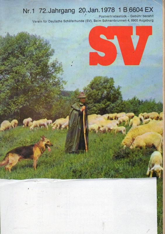 Verein für Deutsche Schäferhunde (SV)  SV-Zeitung 72.Jahrgang 1978 Heft 1 bis 12 (12 Hefte) 
