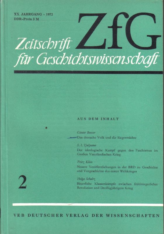Zeitschrift für Geschichtswissenschaft  XX.Jahrgang 1972.Heft 2 