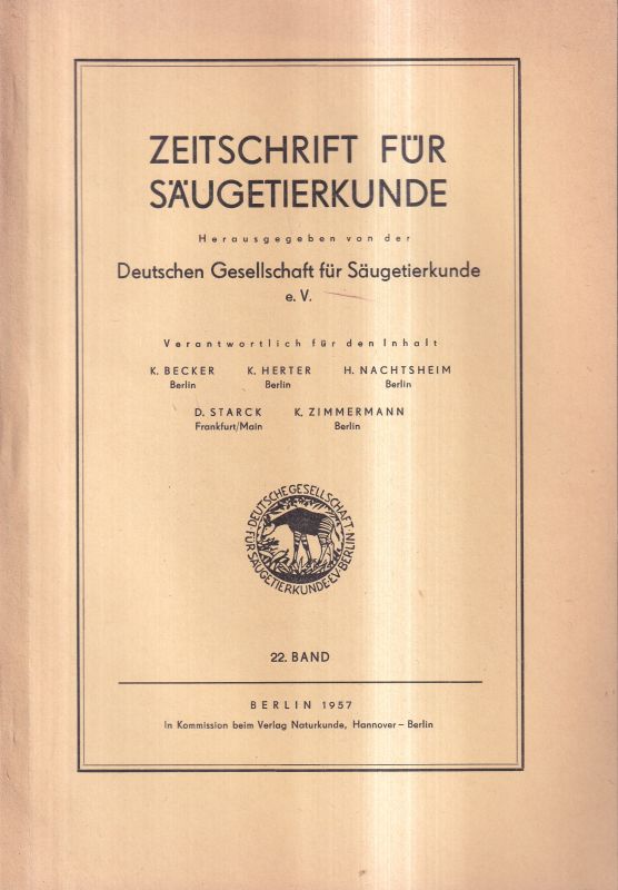 Deutsche Gesellschaft für Säugetierkunde e.V.  Zeitschrift für Säugetierkunde 2.Band 1957 
