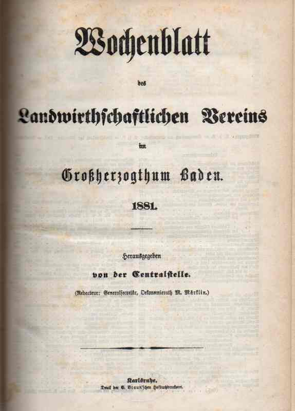Baden,Großherzogthum  Wochenblatt des Landwirthschaftlichen Vereins Jg.1881 