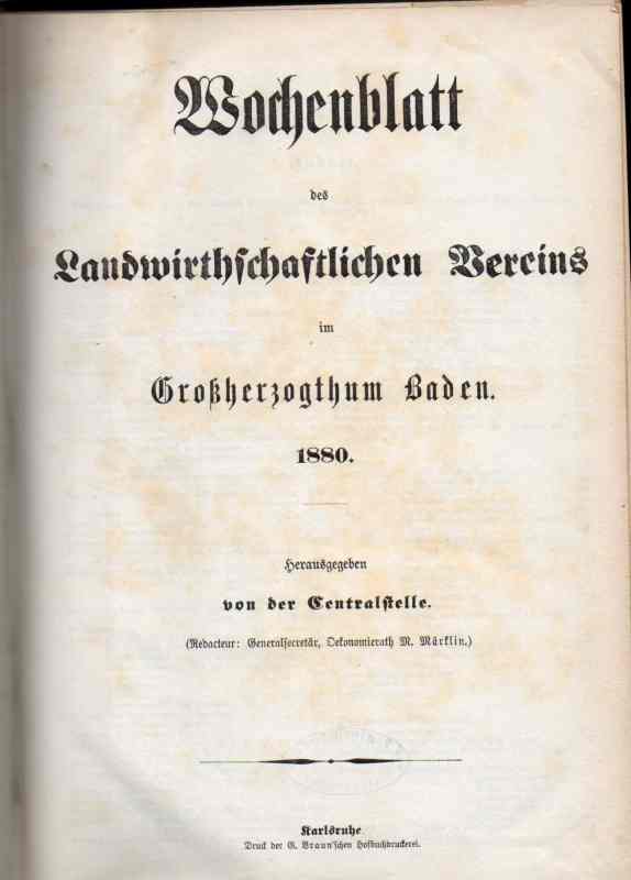 Baden,Großherzogthum  Wochenblatt des Landwirthschaftlichen Vereins Jg.1880 