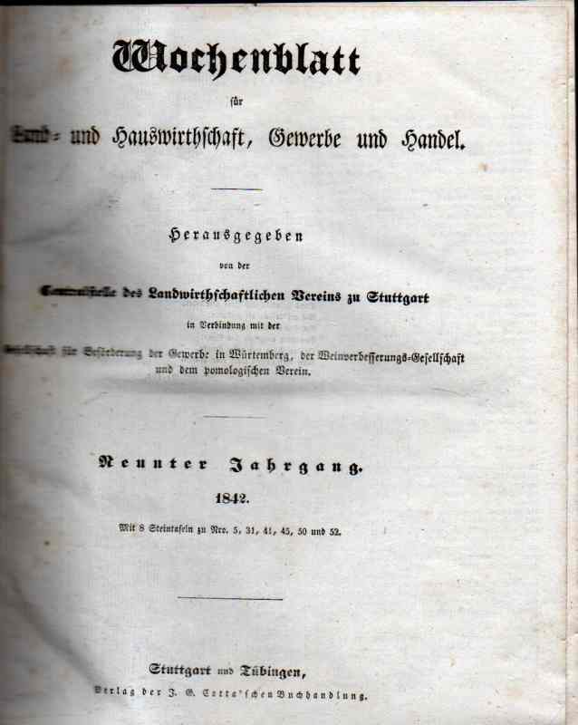 Stuttgart, Landwirthschaftlicher Verein  Wochenblatt für Land- und Hauswirthschaft, Gewerbe und Handel 1842 