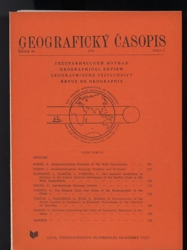 Geograficky Casopsis  Rocnik 28. 1976. Cislo 2 