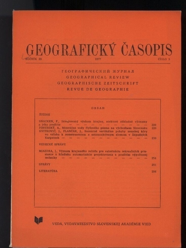 Geograficky Casopsis  Rocnik 29. 1977. Cislo 3 