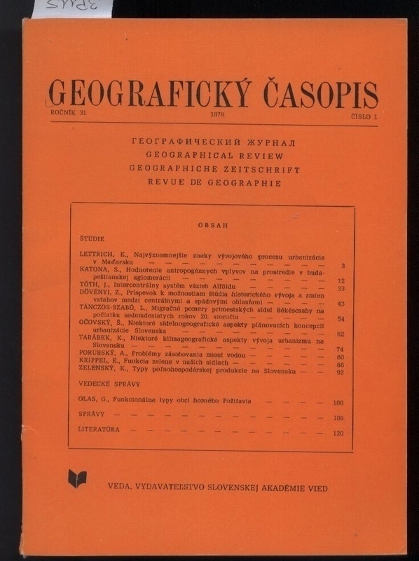 Geograficky Casopsis  Rocnik31. 1979. Cislo 1 